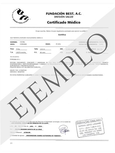 Ejemplo de Certificado Médico