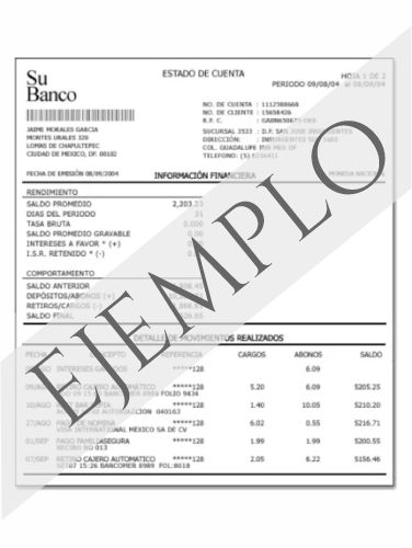 Ejemplo de Estado de Cuenta Bancaria